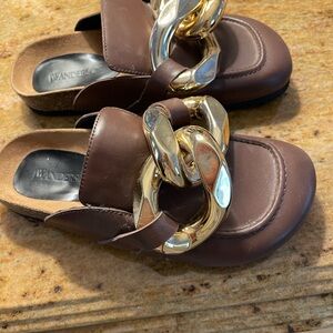 JW Anderson Brown Mules with Gold Chain